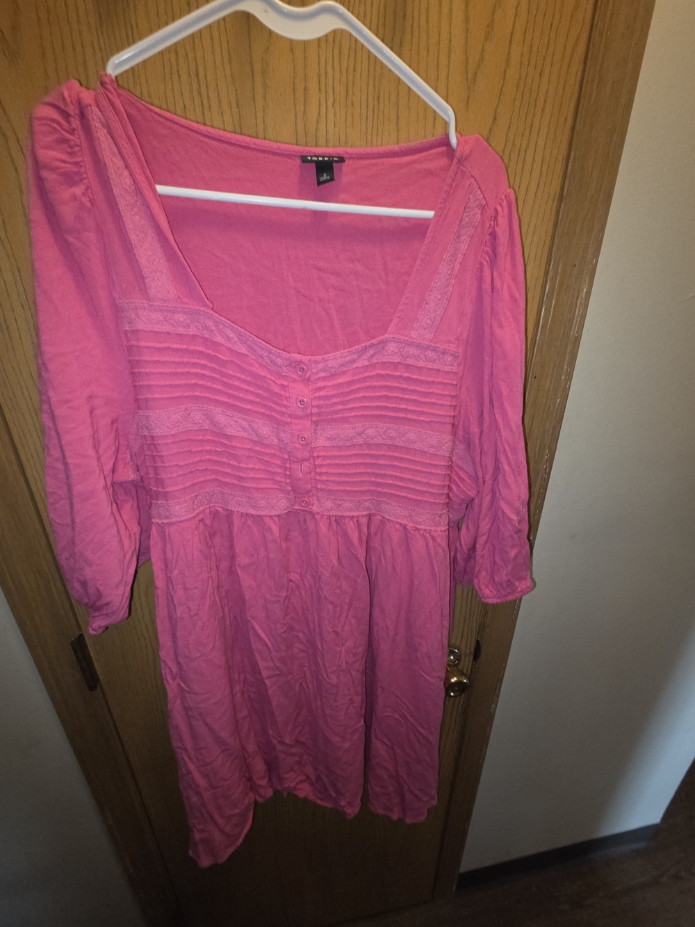 torrid Hot Pink Scoop-Neck Tunic Neck Skater Dress with Pintuck & Buttons Size 2